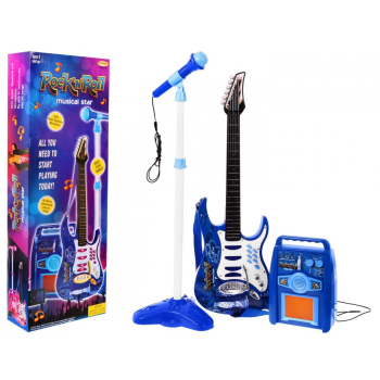 Gitara z akcesoriami dla dzieci 6+ Niebieski zestaw muzyczny Wzmacniacz + Mikrofon